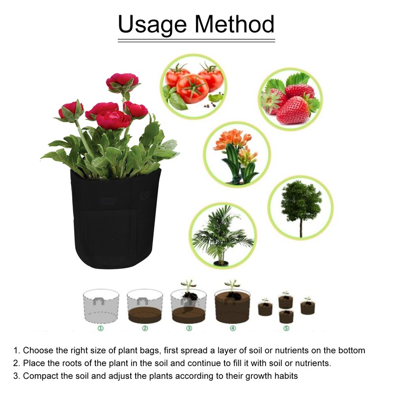 4Pcs Plant Growth Bag Felt Vegetables Flowers Growing Nursery Container