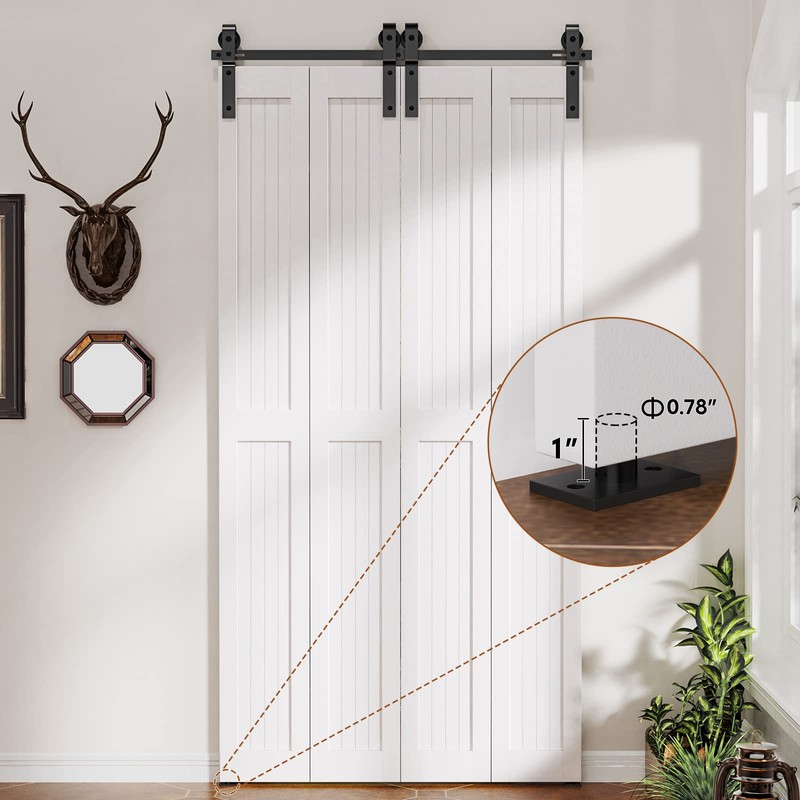 ROOMTEC Bi-Folding Sliding Barn Door Hardware Track Kit, Black Roller