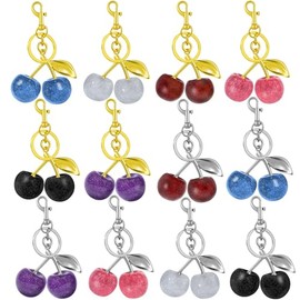 12 Pcs Glitter Cherry Bag Charm Set - Stylish Keychain for Women