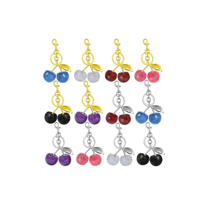 12 Pcs Glitter Cherry Bag Charm Set - Stylish Keychain