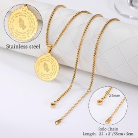 OTXIXTO Serenity Prayer Necklace with Praying Hands for Men Women Lord's Prayer Bible Verse Prayer Necklace Stainless Steel Gold/Silver/Black Coin Medal Pendant Christian Jewelry - A2