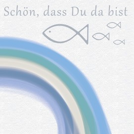 20 Napkins Schön dass du da bist mit Fische und Regenbogen Turquoise as Table Decoration for Communion, Confirmation and Christening 33 x 33 cm