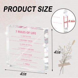 7 Rules of Life Acrylic Desktop Decor, Pink Motivational Acrylic, Desktop Motivational Slogan, Suitable for Office and Home, Suitable for Women and Teens 4x4 Inch