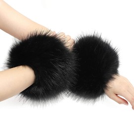 Uposao Faux Fur Wrist Cuffs, 1 Pairs Winter Wrist Cuff Warmers Women Warm Fluffy Arm Warmers Gloves for Women Girls Outdoor Activities Walking Traveling Skiing