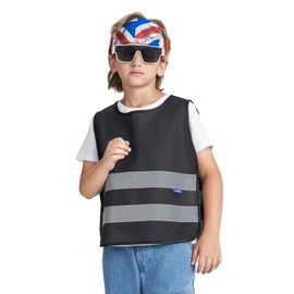 AYKRM Children's High Visibility Vest Black - Safe Safety Vest for Children from 2 Years - Universal Size for Cars - Reflective Safety Vest for Best Visibility in the Dark