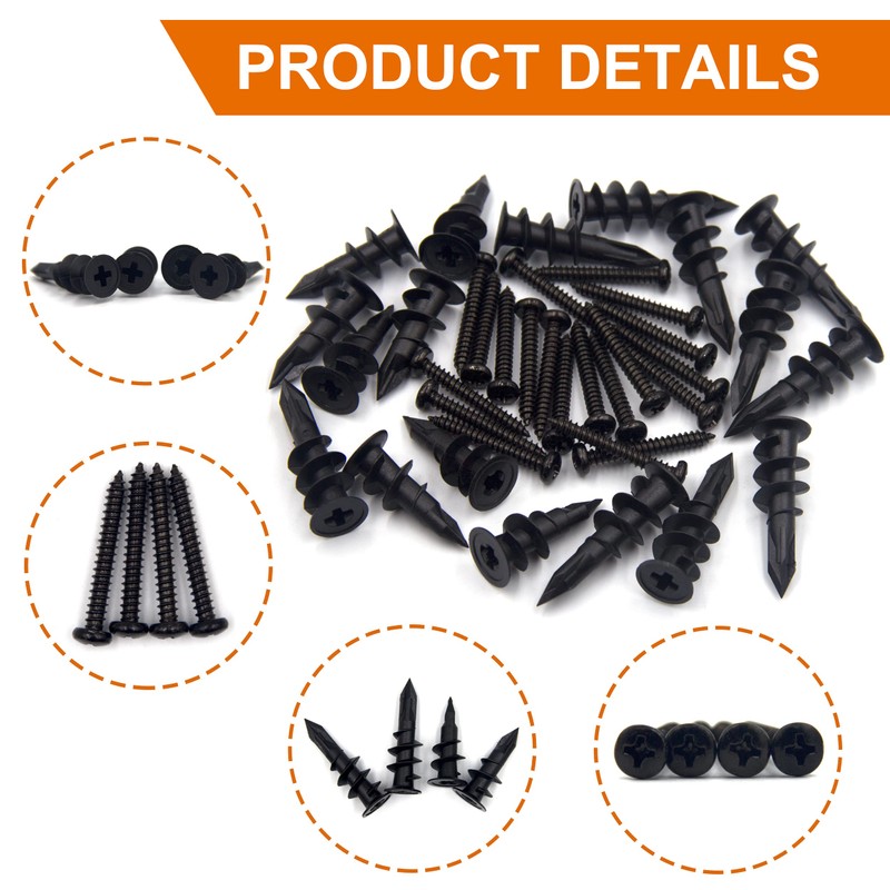 ISPINNER 60pcs #6#8 Black Self Drilling Plastic Drywall Anchors with