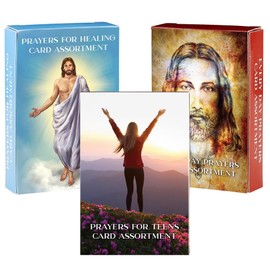 Every Day Prayer Card Assorted Set, Devotionals for Teens, Men, and Women, Miniature On-The-Go Religious Sheets, 54 per Box, Pack of 3