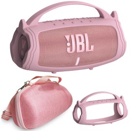 Silicone Cover and Travel Case for JBL Charge 4 / Charge 5 Portable Bluetooth Speaker, Accessories Case for JBL Charge 5 / Charge 4 Speaker (Pink Case)