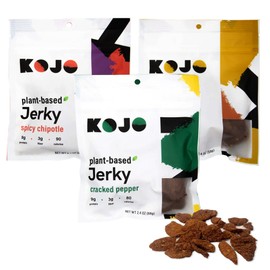 Kojo - Plant-Based Vegan Jerky Variety Pack - Cracked Pepper, Ginger Teriyaki, Spicy Chipotle - 9g Protein, 3g Fiber, 90 Calories - 3 (2.4 oz) Bags