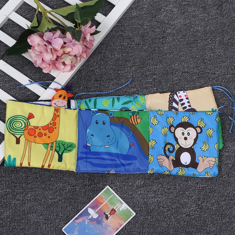 Infant Crib Cloth Book Cute Animal Learning Rattle Distorting Mirror