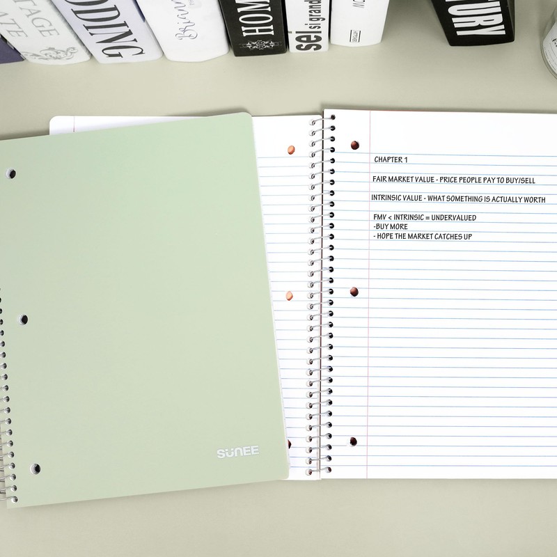 SUNEE Spiral Notebook, 1-Subject, College Ruled Paper, 8" x 10-1/2",