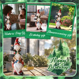 twinbling Garden Gnome Statue with Solar Lights Garden Sculptures Funny Triple Gnome Outdoor Patio Lawn Yard Balcony Garden Home Decor Birthday Gifts for Women Mom Grandma 12 in Summer Gnome