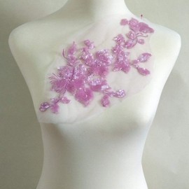 1Pcs Sequins Embroidery Lace Patch Flowers Applique Wedding Dresses DIY Clothing Catwalk, Stage Performance Clothing Decoration Decal. (Lilac Colour)