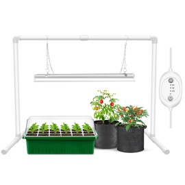 Wolezek Grow Lights for Seed Starting with 6/9/12H Timer, 2ft T5 144 LEDs Full Spectrum Grow Light Seedling with Stand for Indoor Plants, 32W High Output Seed Starter Light Kit, Height Adjustable