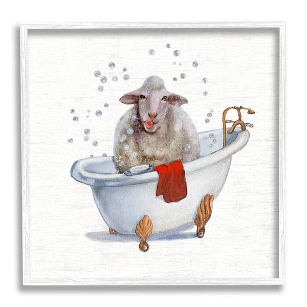 Stupell Industries Shaggy Sheep in Bubble Bath Playful Farm Animal,