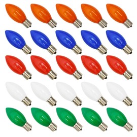 GOOTHY 25 Pack Multicolor C9 Led Christmas Light Bulbs, C9 Replacement Bulbs for Christmas Outdoor String Lights, E17 Base LED Bulbs, 0.6W Ceramic Led Night Light Bulb, 2700K Warm White -Multicolor