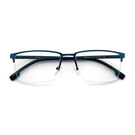 V.W.E. Men Premium Optical Frame Wide Large Head Reading Glasses Half Rim Metal - Reader 145MM DRM03 (Dark Blue, 1.50, x)