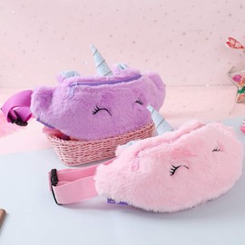PRETYZOOM Purple Girls Plush Pack Unicorn Waist Bag for Kids Plush Belt Bag Small Bum Bag with Adjustable Belt for Children Sport Running Camping Trip