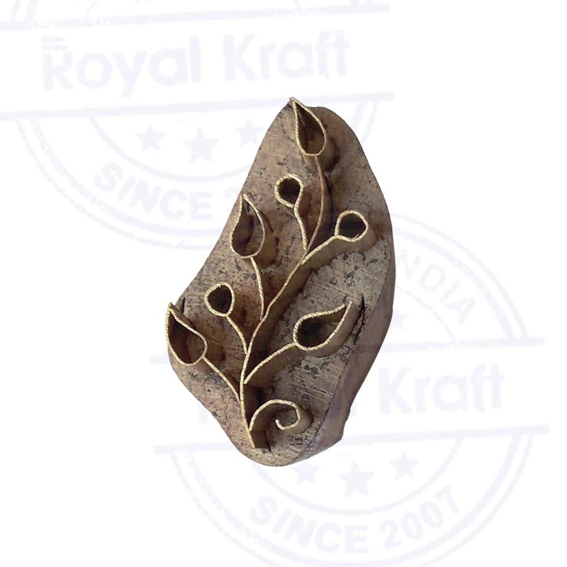 Ethnic Print Block Brass Leaf Pattern Wooden Clay Stamp
