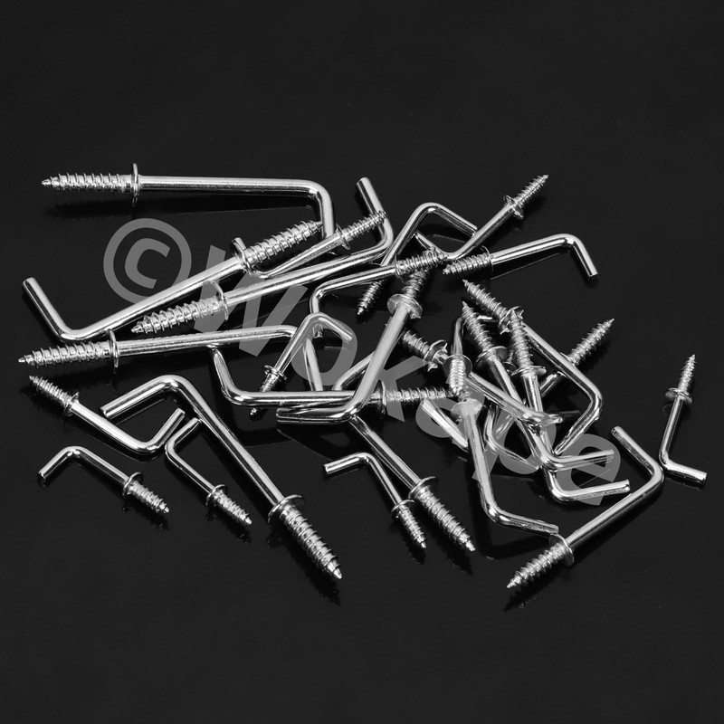 Wokape 120Pcs 6 Sizes Metal Screw-in Square Bend Hooks Kit,
