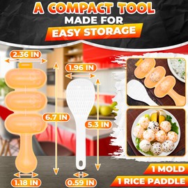 Rice Ball Mold - Rice Ball Maker with 3 Bite-Size Portions & Non-Stick Plastic, Complete with Scoop for Fast Shake Shaping – Onigiri Mold for Bento Meals, Temari Sushi, Yaki-Onigiri & Creative Plating