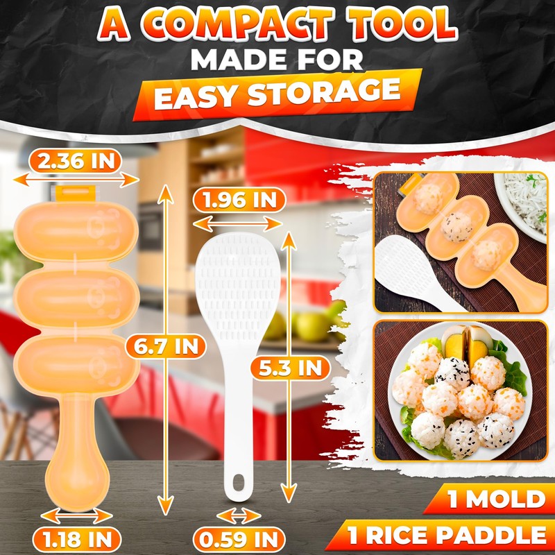 Rice Ball Mold - Rice Ball Maker with 3 Bite-Size