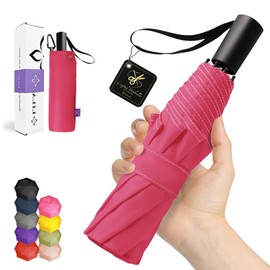 LILAC Umbrella Windproof Travel Umbrellas for Rain - Compact Small Mini portable Easy Open Close, Durable heavy duty paraguas, Reflective Thread Design for Night Safety Men & Women 190T