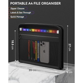 ThinkTex File Organisers, 12 Pockets Expanding File Folder, A4 Size Accordion Folder Expandable File Organiser with Lid, Rainbow Document Organiser for Filing Folders and Storage Files