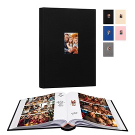 Aevdor 450 Pockets Photo Album 4x6 with Writing Space, 4x6 Photo Album Holds 450 Horizontal Photos, Linen Cover with Front Window, Acid Free Pages Photo Book for Family Wedding Baby Pictures (Black)