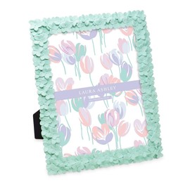 Laura Ashley 8x10 Mint Green Flower Textured Hand-Crafted Resin Picture Frame w/Easel & Hook for Tabletop & Wall Display, Decorative Floral Design Home Décor, Photo Gallery, Art (8x10, Mint Green)