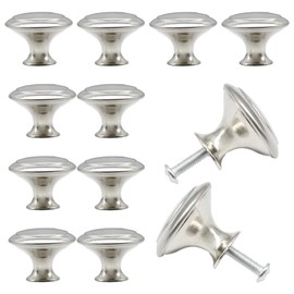 Hocansen 12 Pieces Round Metal Handles 27 mm Mushroom Shape Silver Drawer Knobs, Cabinet Knobs with Mounting Screws for Drawer, Wardrobe and Dresser (Silver 27 mm)