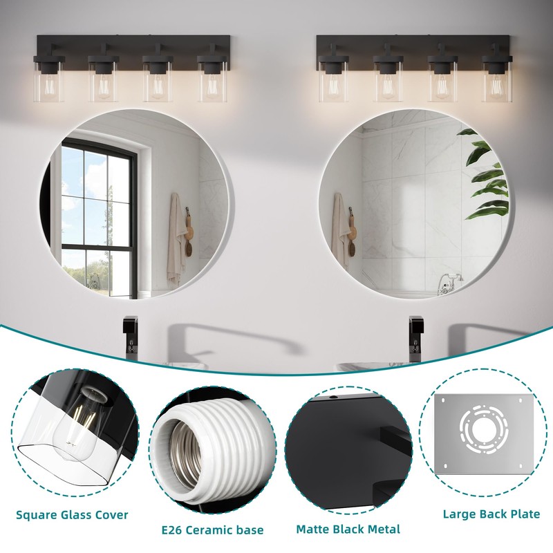 Danshinro Bathroom Vanity Light, Square Design 4 Lights Morden Bathroom