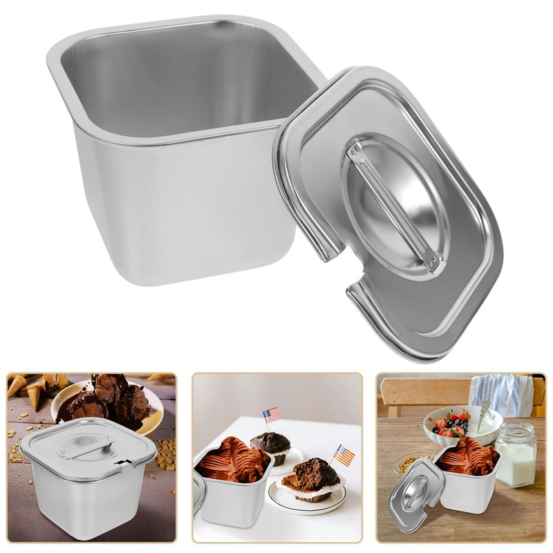 DEARMAMY Ice Cream Storage Box Metal Container with Lid Ice