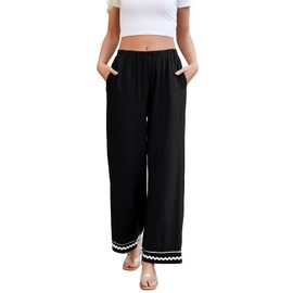 Allimy Womens Plus Size Summer Beach Dressy Casual Work Palazzo Pants Cotton Flare Flowy Trousers Baggy Wide Leg Linen Maternity Pants Women Black 2XL