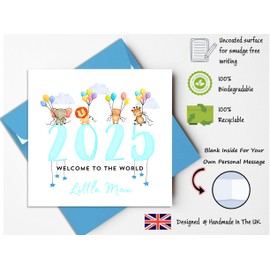 Printperfect - 2025 New Baby Card Baby Boy - Welcome To The World - New Arrival Card - Congratulations On Your New Baby - Nephew/Godson - Grandson/Great-Grandson - Boys - Born in 2025