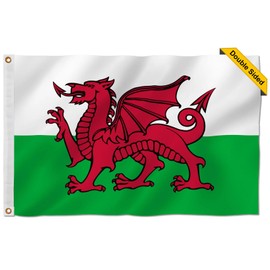 Wales Flag,3x5 Wales Flag Outdoor,Nylon Wales Double Sided Flag,Embroiered Welsh Flag Made in Wales,Heavy Duty Wales Flag with Brass Grommets,Wales flag for Outside
