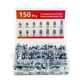 Screw Nuts Set of 150 Silver Threaded Insert Wood PP Box with Tag Screw Nut M6 M8 M10 Galvanised Steel Hex Socket Nuts for Assembly and Repair of Wooden Furniture