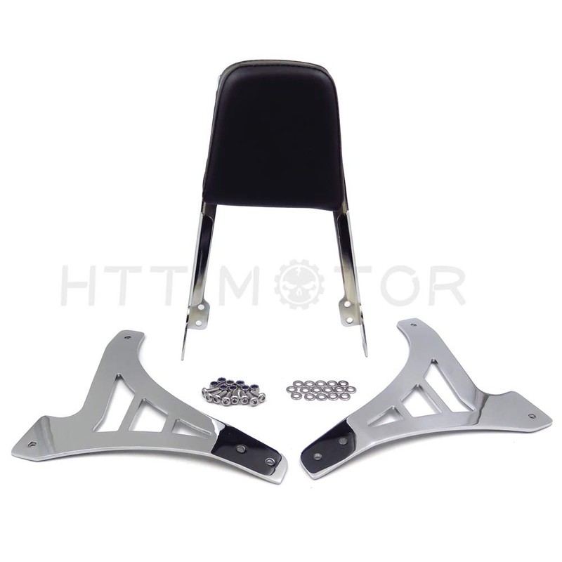 XKMT-Chrome Skull Backrest Sissy Bar With Leather Pad Compatible With