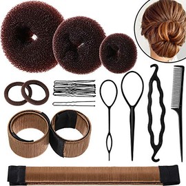 WILLBOND Hair Bun Shaper Set, 3 Pcs Hair Donut, 2 Pcs Bun Marker, 4 Pieces Ponytail Tool, 10 Pieces Bobby Pins and 2 Elastic Bands, Hairs Styling Acce