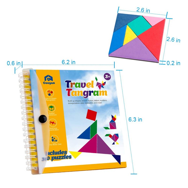 Coogam Travel Tangram Puzzle - Magnetic Pattern Block Book Road