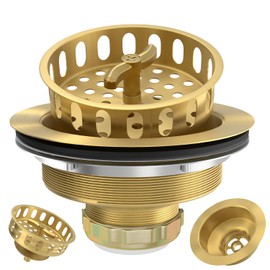 Gold Sink Drain Strainer 3-1/2 Inch Kitchen Sink Drain Assembly Kit with Stainless Steel Strainer Basket and Drain Stopper for Standard Kitchen Sink Brushed Gold