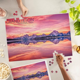 Lantern Press 1000 Piece Jigsaw Puzzle, Grand Teton National Park, Wyoming, Sunset and Jackson Lake