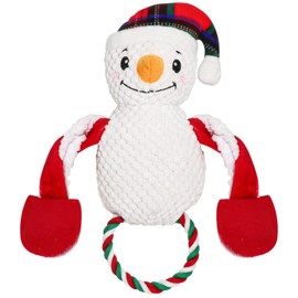 Christmas Dog Toys, 3 Pack Squeaky Plush Stuffed Dog Toys - Santa, Reindeer, Snowman, Interactive Dog Chew Rope Toys, Christmas Stocking Stuffer for Pets (Snowman)