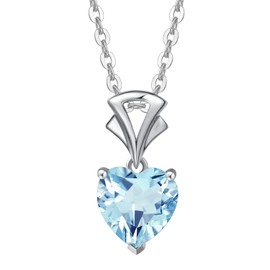 Agvana 14K White Gold Aquamarine Heart Necklace with Sterling Silver Chain March Birthstone Necklace Fine Jewelry Anniversary Birthday Gifts for Women Mom Wife Her