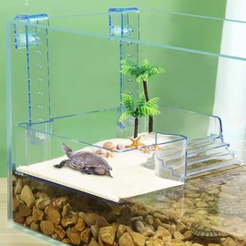 La La Pet® Hanging Detachable Acrylic Turtle Basking Platform with Guardrail and Ladder Tortoise Resting Terrace Turtle Aquarium Dock Reptile Habitat Basking Platform for Turtle Tank Small