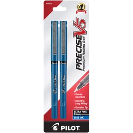 PILOT Precise V5 Stick Liquid Ink Rolling Ball Stick Pens, Extra Fine Point (0.5mm) Blue Ink, 2-Pack (25002)