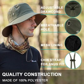 PESAAT Men Bucket Hat Summer Adjustable Women Fishing Hats Adult Safari Cap with Wide Brim (Green-B)