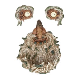 Relaxdays Tree Face Old Man, 3 Pieces, Weatherproof Artificial Stone, Tree Trunk Decoration, Luminous, Garden Decoration, Multicoloured