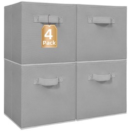 STORAGE MANIAC Storage Cubes, 11 Inch Collapsible Storage Bins with Handles, 4 Pack Fabric Foldable Bins for Organization, Durable Storage Bins for Closet, Shelves, Offices, Toys, 4-Pack Grey