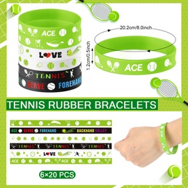 120 Pcs Tennis Rubber Bracelets Silicone Wristbands Bulk Party Favors Tennis Party Supplies Decorations Personalized Wristbands Unisex for Men Women Birthday Baby Shower